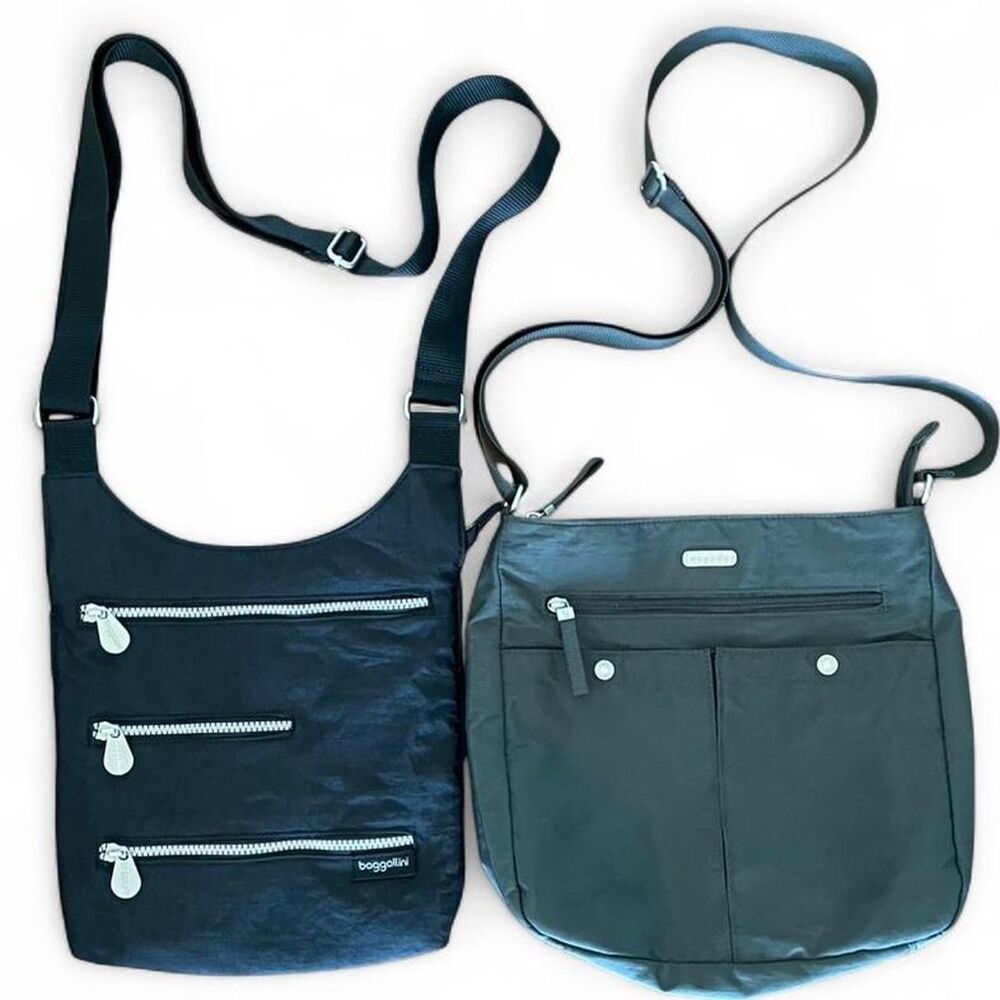 Lot of 2 Baggallini Crossbody Bags Black Multi Zip & Charcoal Snapit Travel Bags